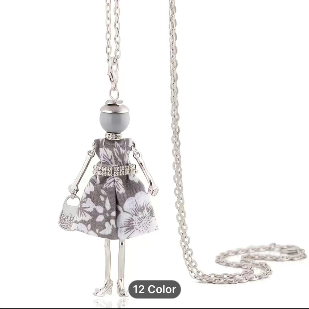 Very Betsy Johnson Vibe Necklace! Boho Angel Doll in gray-so eclectic and cool!